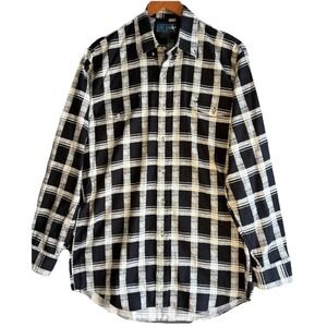 Roper Lone Roo Western Shirt Mens Size L Black White Plaid Long Sleeve Button Up